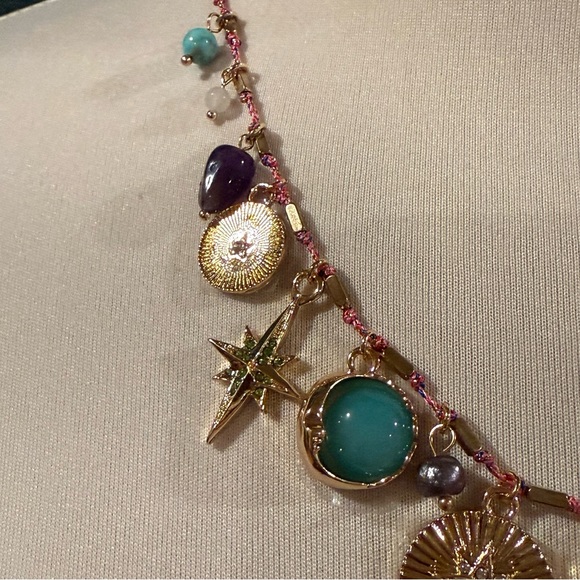 Camila Coelho Gold Pink Pearl Jade Turquoise Amethyst Charm Necklace NWT - Picture 7 of 14